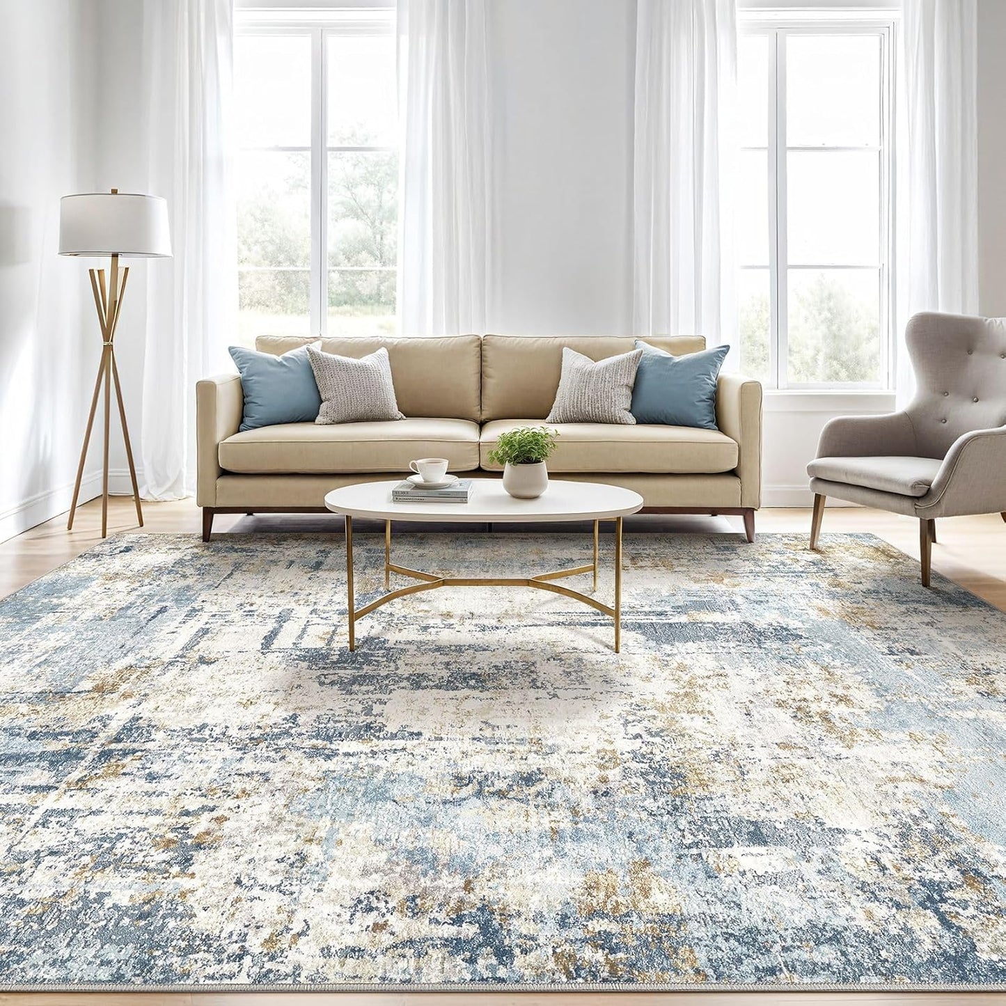 5x7 Area Rugs Washable Rug: Living Room Large Abstract Modern Soft Stain Resistant Indoor Floor Non Slip Accent Carpet for Bedroom Nursery Playroom Dining Room Office Dorm Home- Light Blue