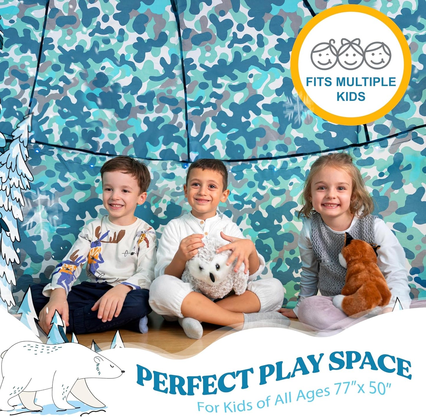 W&O Arctic Camo Aerodome with LED Lights & Sound – Inflates in Seconds for Kids Ages 3-12 (Fan Not Included)