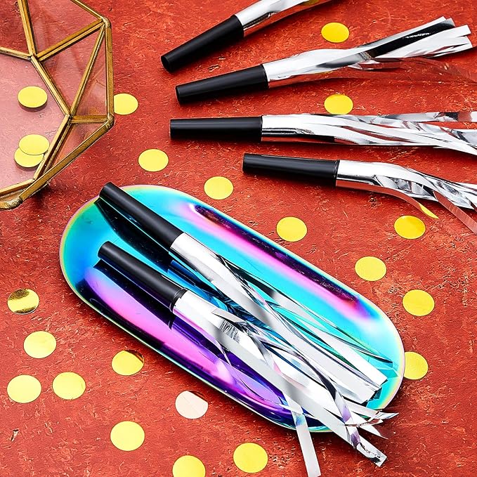 200 Pcs Party Blowers Noise Makers Party Horns Blowout Clappers Noisemakers for Halloween Christmas Birthday Sporting Party New Year's Eve Party Supplies 2025(Black Silver)