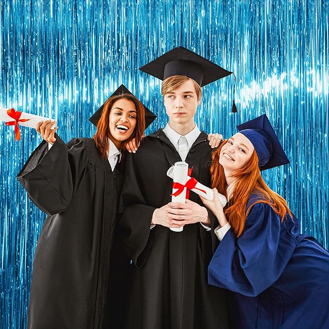 BTSD-home Aquamarine Foil Fringe Curtain, Metallic Photo Booth Backdrop Tinsel Door Curtains for Wedding Birthday Bridal Shower Baby Shower Bachelorette Christmas Party Decorations(4 Pack, 8ft x 3ft)