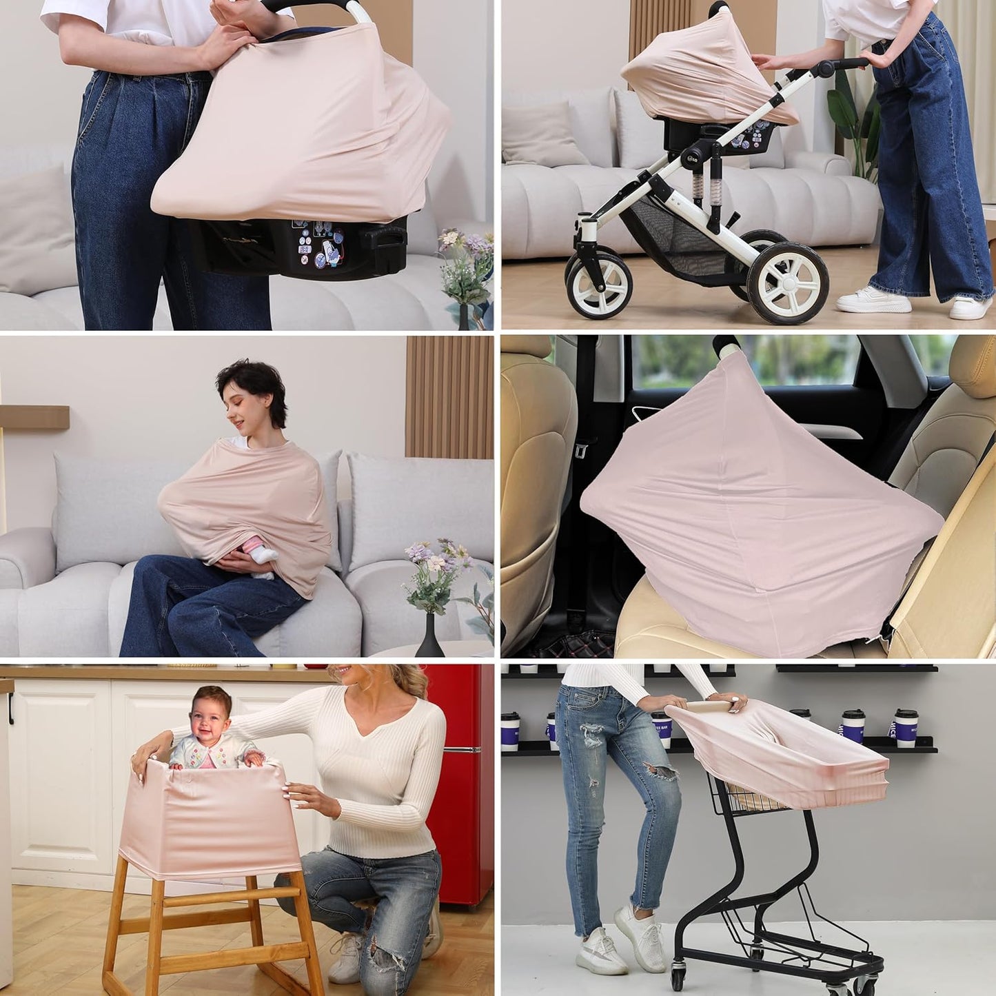 Breathable Car Seat Cover for Babies – Multi-Purpose Soft Rayon Nursing Cover for Breastfeeding, High Stretchy Infant Carseat Canopy, Stroller Cover (Smooth Rayon, Warm Natural)