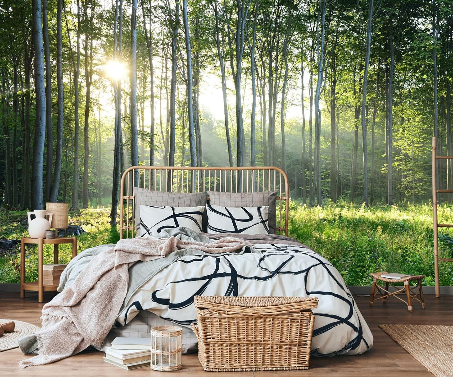 Green Sunshine Forest Woodland Wallpaper Mural for Living Room Bedroom Dining Room Basement(Not Self-Adhesive)