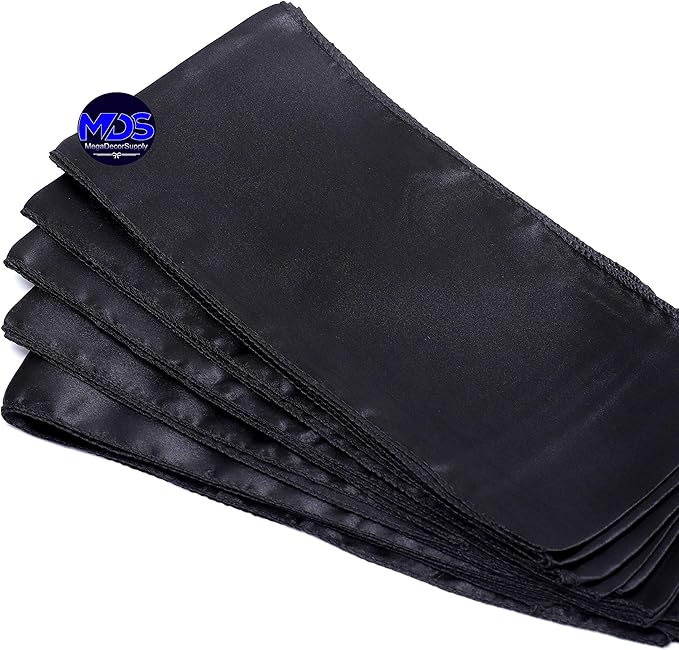 MDS Pack of 125 PCS Satin Chair Sashes Charmeuse Sateen Dining Chair Bows Ribbon Ties Back Sash for Wedding Party Birthday Home Hotel Restaurant Banquet Decoration (7 x 108 Inch, Black)