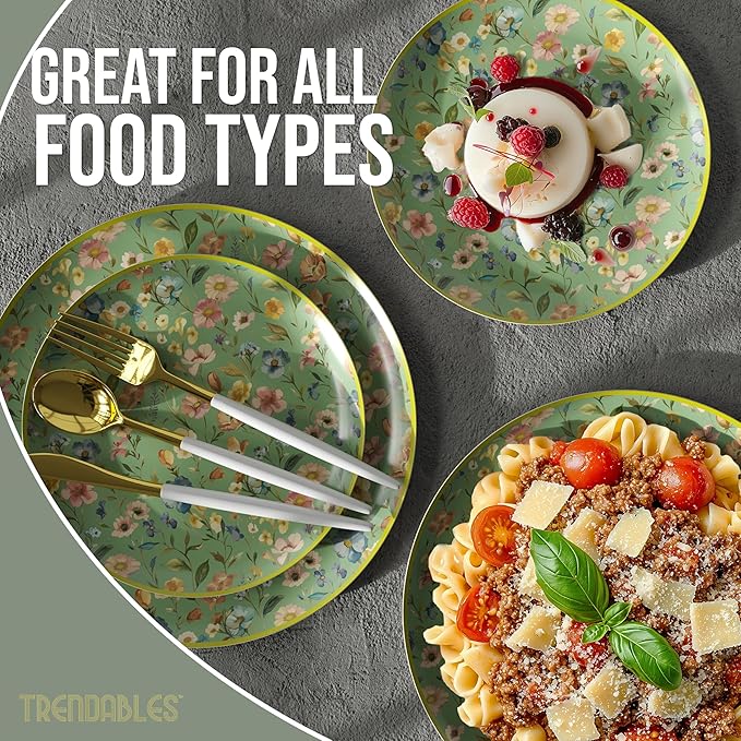 Trendables Heavy Duty Paper Plates Set For 16 Guests - 16 Each Of 8-inch And 10-inch Disposable Plates For Party - Fancy 32 Piece Dinnerware Set For All Occasions | Floral Design, Bouyant