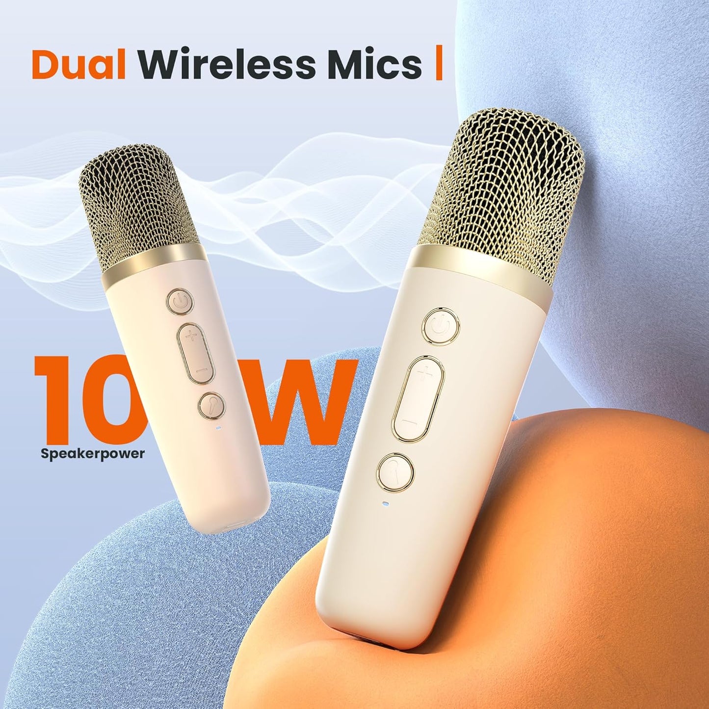 YLL Karaoke Machine for Adults Kids, Portable Bluetooth Karokee Speaker with 2 Wireless Microphones,Singing Karaoke Machine Built-in LED Lights for Birthday Gifts, Family Home Party(Beige)