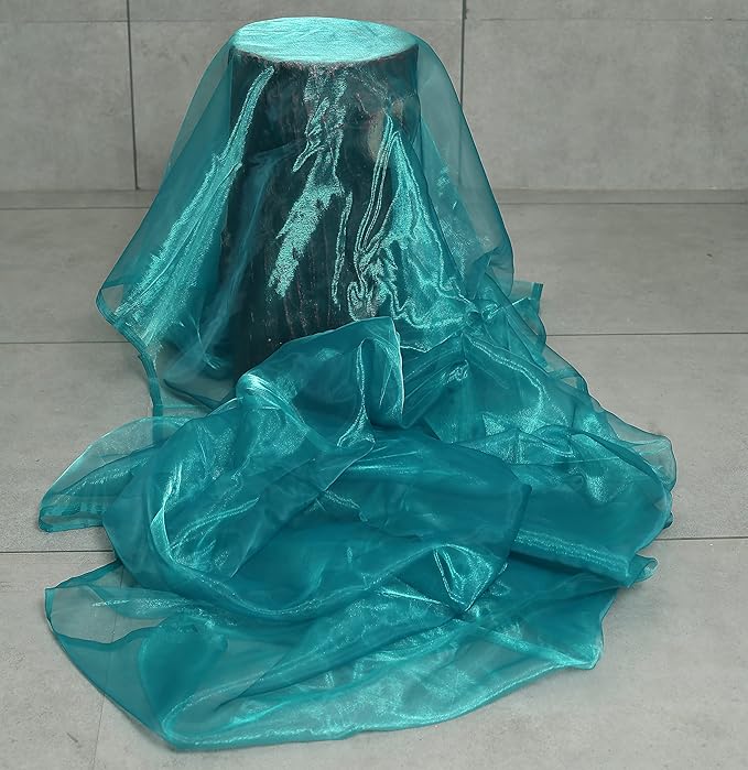 VDS Light Teal Organza Fabric, 15 Yards Continuous, 45” Wide, Wedding Party Decoration Iridescent Crystal Sheer Shiny Organza Tulle Bridal Dress DIY Crafts Costume Sewing Backdrop Arch Cloth