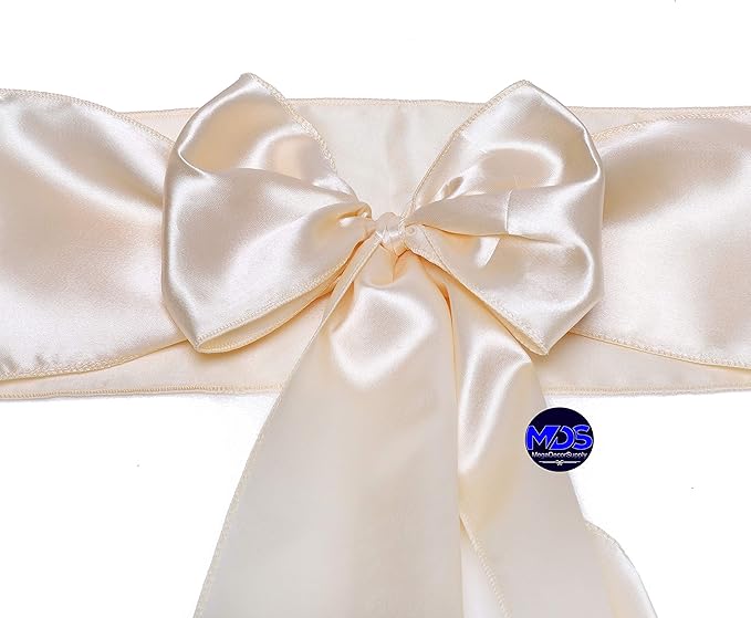 MDS Pack of 300 PCS Satin Chair Sashes Charmeuse Sateen Dining Chair Bows Ribbon Ties Back Sash for Wedding Party Birthday Home Hotel Restaurant Banquet Decoration (7 x 108 Inch, Cream)