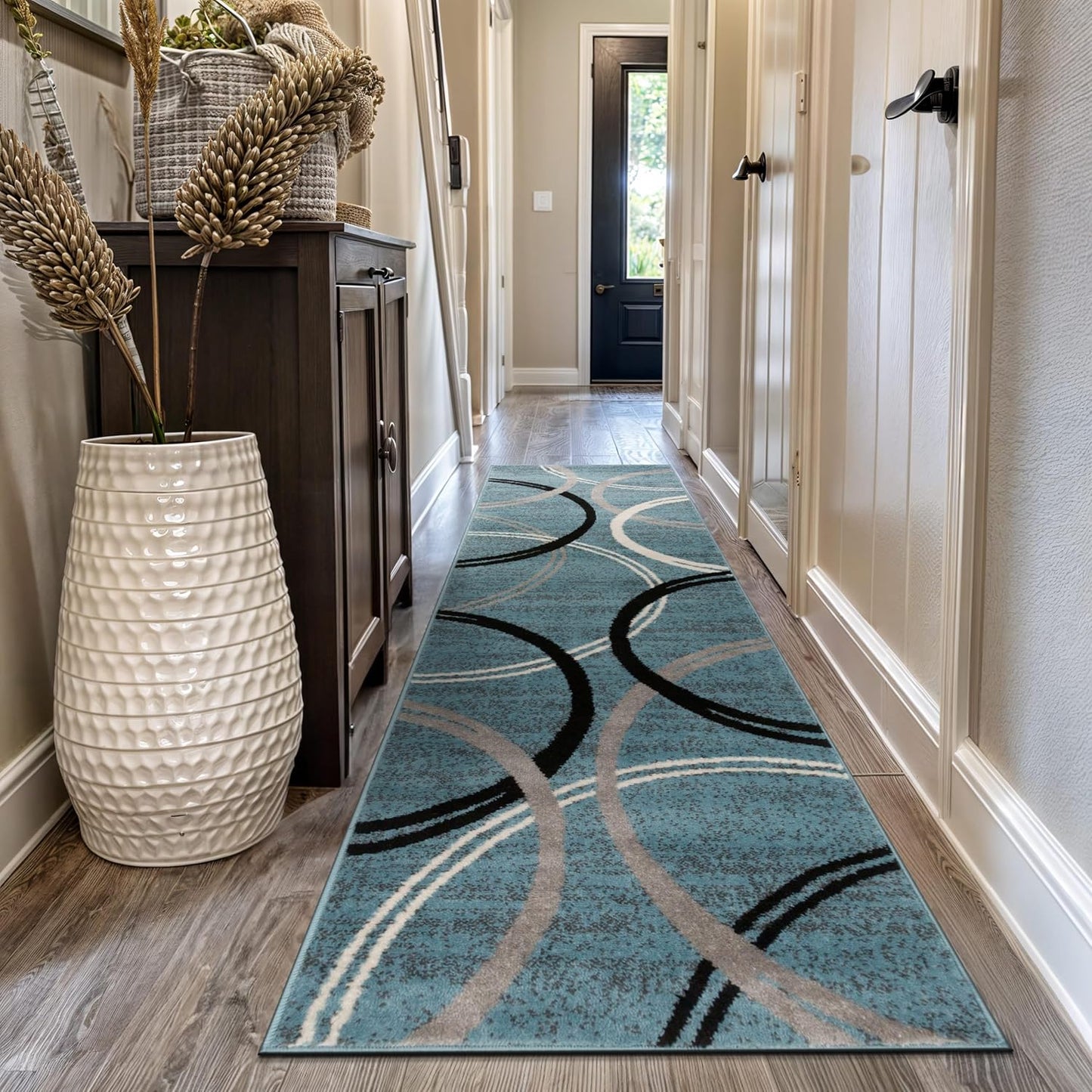 Rugshop Modern Wavy Circles Design Runner Rug 2'7" x 10' Blue