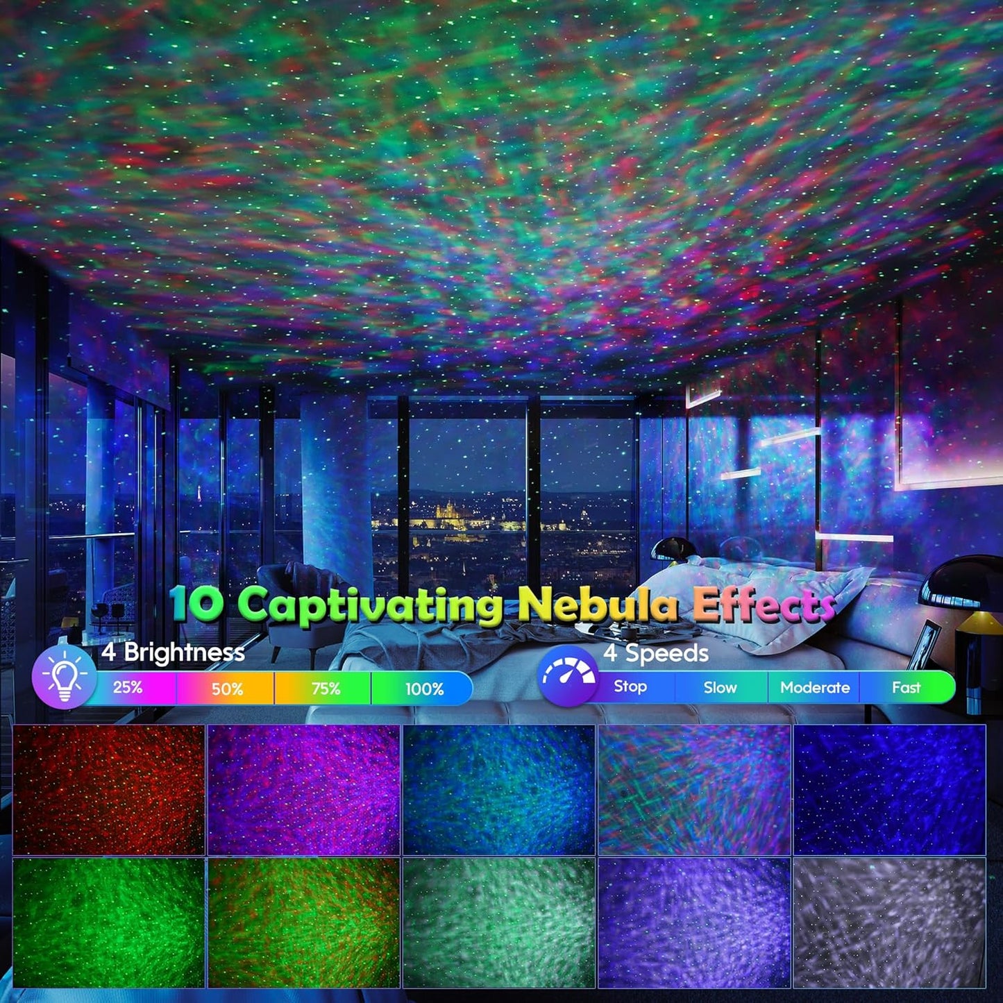 Star Projector Night Light, Galaxy Projector for Bedroom, 15 Color Mode Built-in 8 White Noise, and Bluetooth 5.1 Speaker, Remote & App Control, Timer Function, Christmas Light Projector for Kids