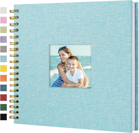 Scrapbook Photo Album Linen Cover, 10 x 10 Inch Hardcover Kraft White Pages Memory Book, for Travel Wedding Guest Book Christmas Baby Shower (20 Sheets/ 40 Pages,Light Blue)