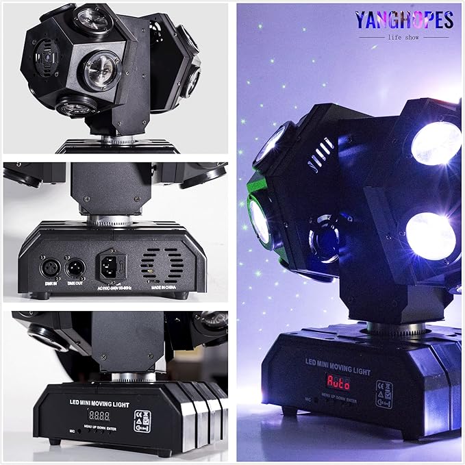 Moving Head DJ Light with Rotating Beam - Stage Light, Sound Activated, DMX512, Perfect for DJ, KTV, Disco, Party, Wedding, Festival