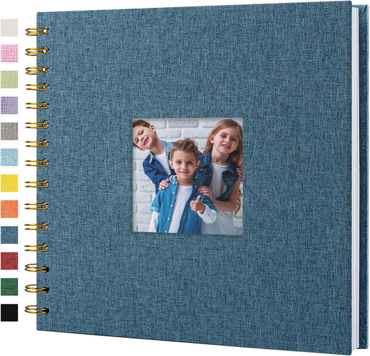 Scrapbook Photo Album Linen Cover, 8 x 8 Inch Hardcover Kraft White Pages Memory Book, for Travel Wedding Guest Book Christmas Baby Shower (20 Sheets/ 40 Pages,Blue)