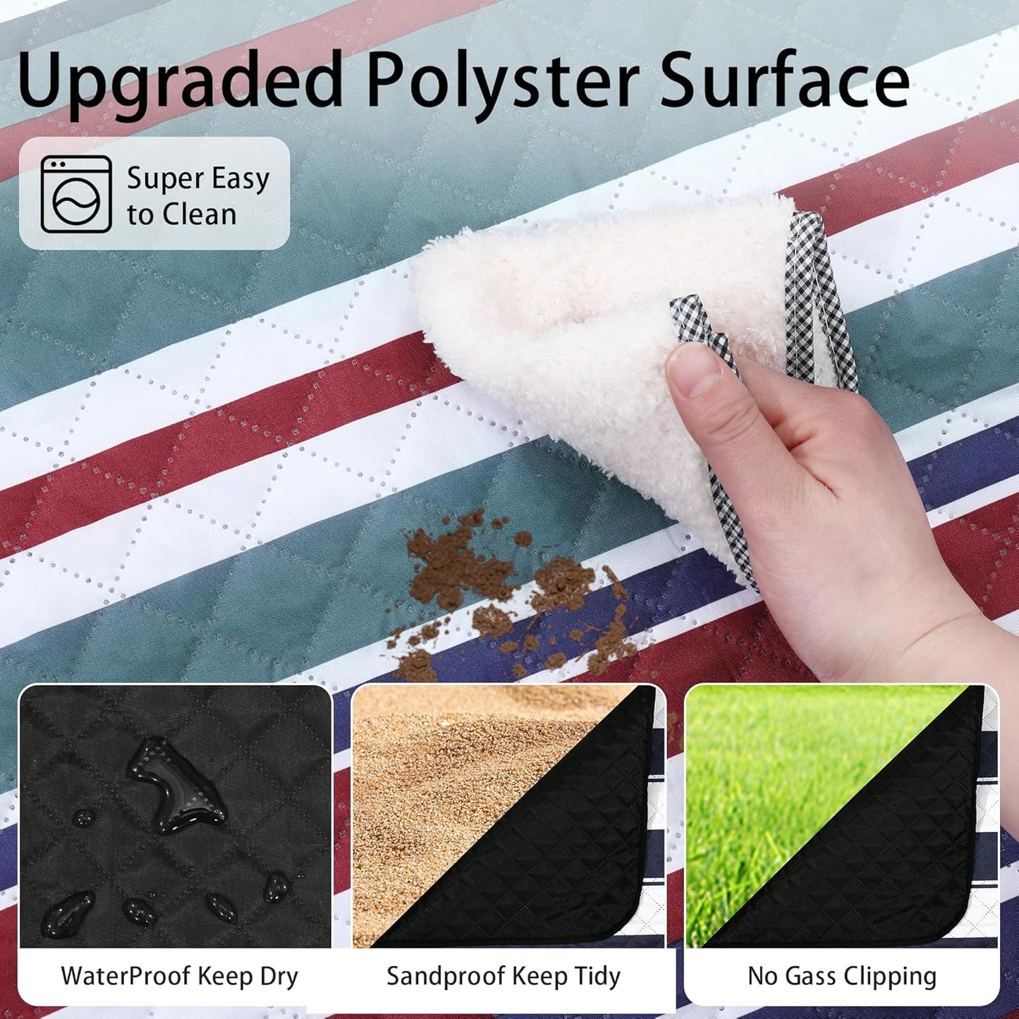 HX&OD Extra Large Picnic Blanket Outdoor 80”x80” Waterproof Picnic Mat Foldable 3-Layer Camping Blanket Portable with Carry Strap Park Blanket for Grass(Red)