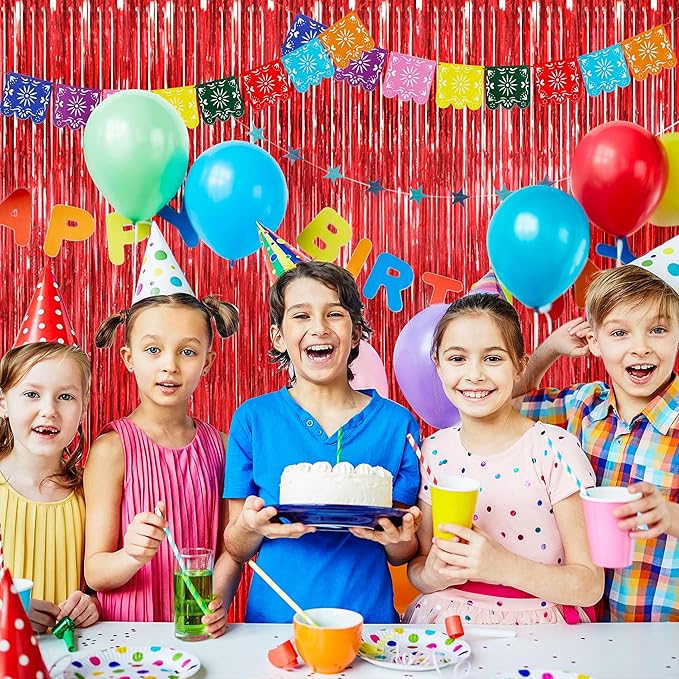 BTSD-home Red Foil Fringe Curtain, Metallic Photo Booth Backdrop Tinsel Door Curtains for Wedding Birthday Bridal Shower Baby Shower Bachelorette Christmas Party Decorations(4 Pack, 8ft x 3ft)