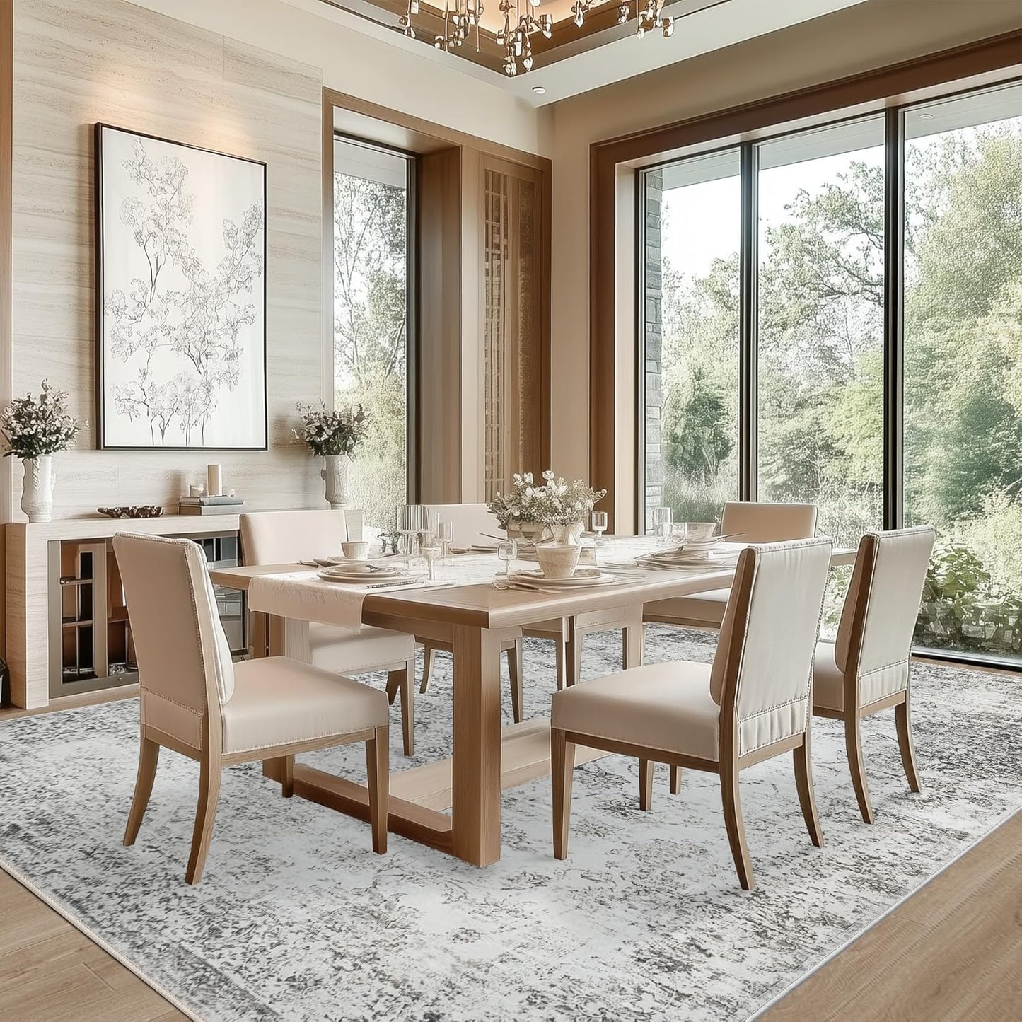 9x12 Area Rug Living Room Rugs - Washable Rug Large Modern Abstract Soft Thin Carpets Indoor Floor No Slip Vintage Carpet for Bedroom Under Dining Table Nursery Home Office Decor Gray