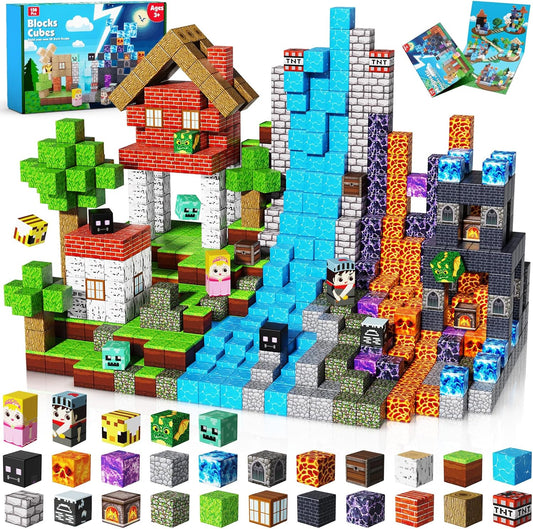 Magnetic Building Blocks - 150PCS Magnet Block Cubes Dark Hell Forest Castle, STEM Toy Building Sets for Kids Age 3+, Montessori Stacking Construction Toys Easter Gift for Boys Girls Age 4-8, 8-12