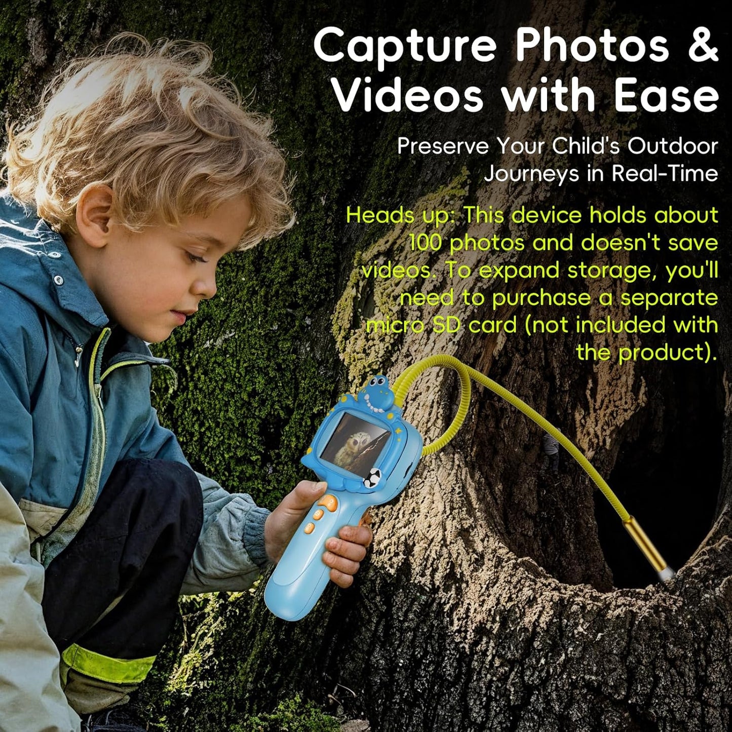 Borescope Camera Toy with Light for Kids - STEM Science Educational Toy for 4 5 6 7 8 9 10 Years Old Boys Girls Birthday Gift, Snake Scope Camera for Outdoor Camping Nature Exploration