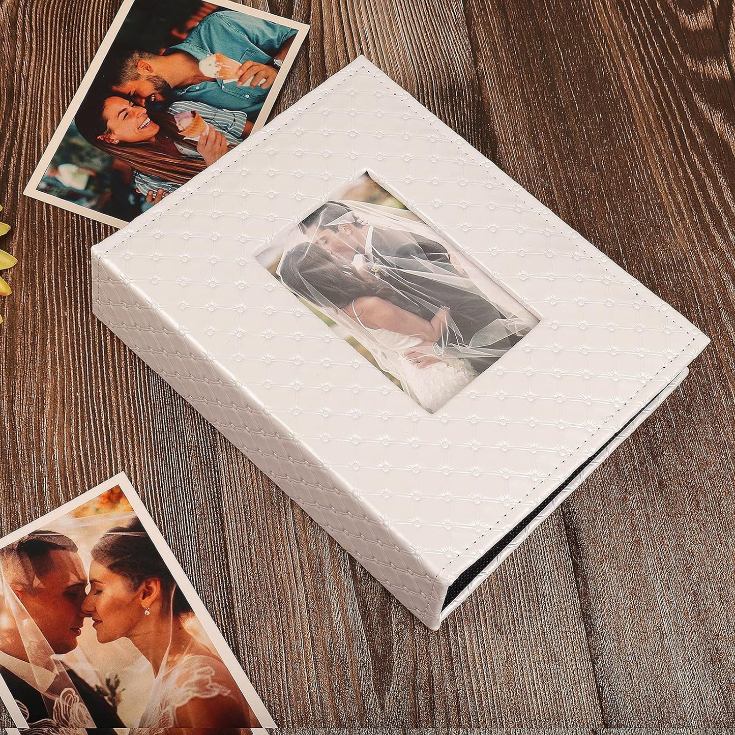 RECUTMS 200 Pocket Photo Album 4x6 Small PU Leather Cover Wedding Family Baby Anniversary Graduation Travel Personalized Photo Book (White)
