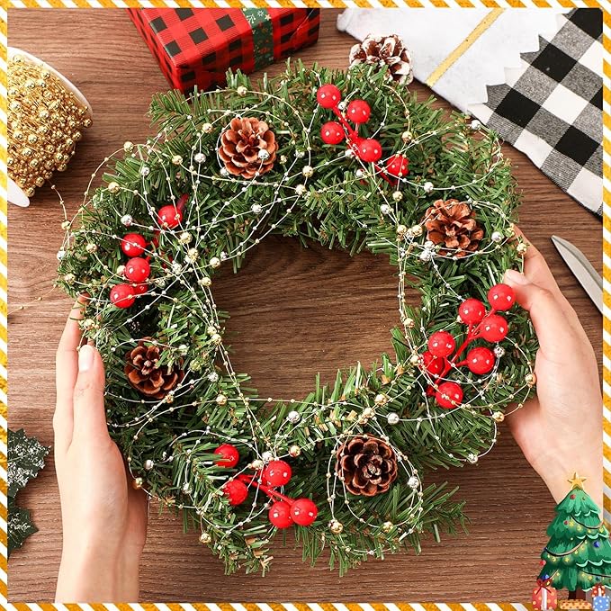 JULBEAR Beads Garland Decoration, 1Rolls 131Feet Silver Christmas Pearl Strands Chain Bead Garland for Christmas Tree Fireplace Wreath Gift Bouquet Crafts Wrapping Party Centerpieces Decoration