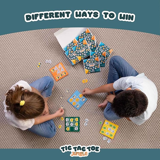 BONNYCO Tic Tac Toe Game Pack 16 Jungle Animals Kids Party Favors Safari Goodie Bags Stuffers for Kids 3-5 4-8, Goody Bag Stuffers Pinata | Return Gifts for Birthday Party, Mini Games Bulk Travel