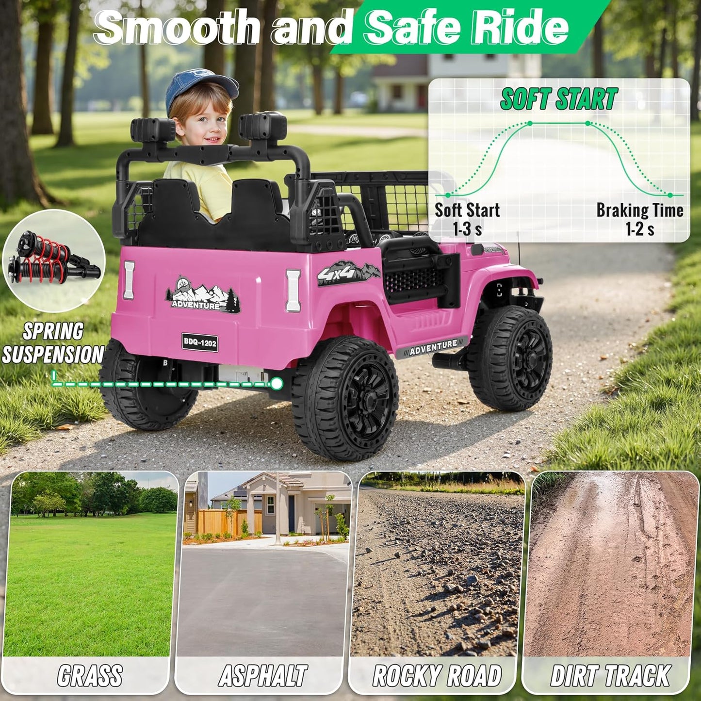 2 Seater Ride On Car Truck with Remote Control XL, Kids 24V Battery Powered Electric Vihicle w/21 in Seat, 3 Speeds, 2WD/4WD Switichable, Shock Absorbers,Bluetooth, Flower, Gift Choice