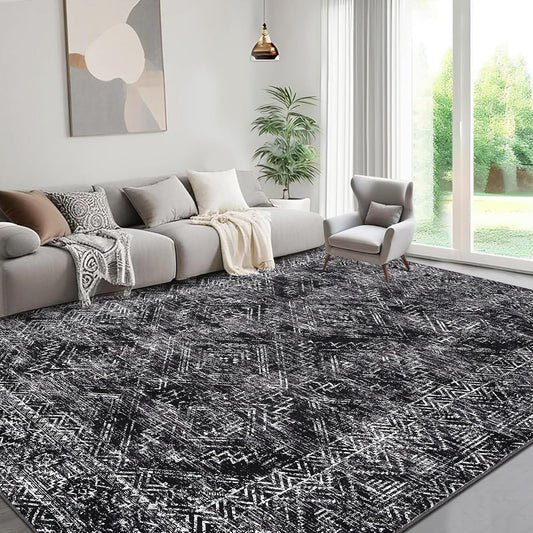 COZYLOOM Area Rug for Bedroom 5x7 Machine Washable Rugs for Living Room Modern Abstract Floor Cover Non Slip Low Pile Geometric Mats Stain Resistant Soft Carpet for Dining Room, Black