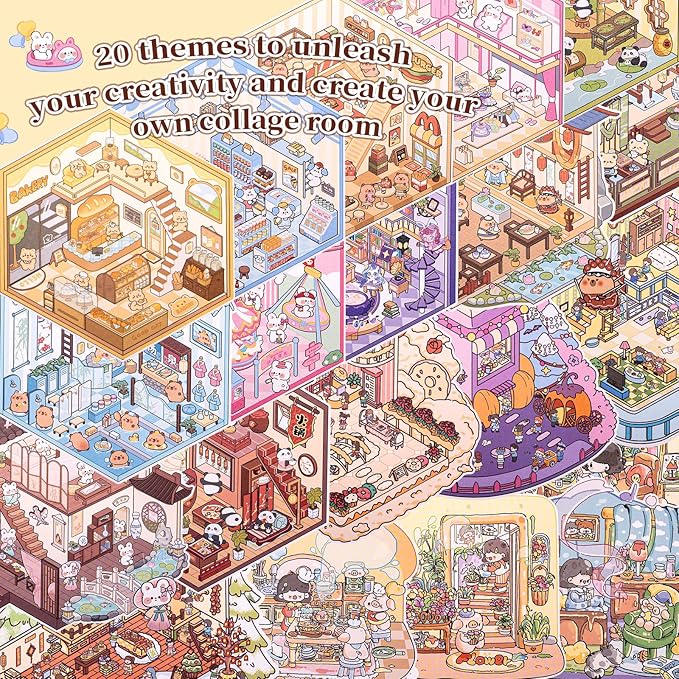 20 Sets 3D House Stickers with Metal Tweezers | DIY Miniature House Scenes Kit for Adults, Cute 3D Cartoon Scene Stickers | Therapy Craft, Relief Stress Pass The Time