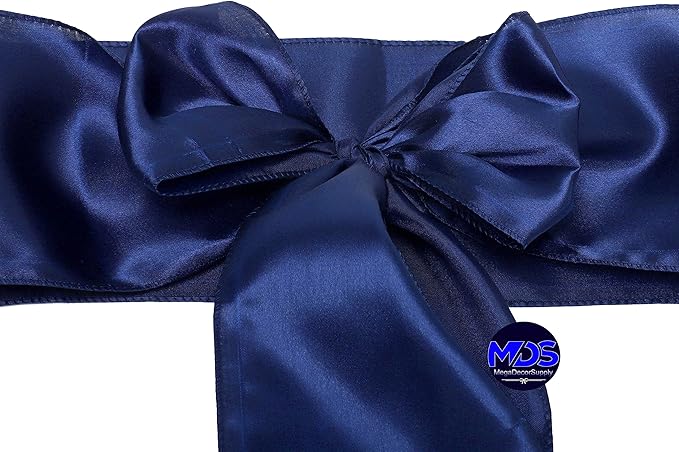 MDS Pack of 75 PCS Satin Chair Sashes Charmeuse Sateen Dining Chair Bows Ribbon Ties Back Sash for Wedding Party Birthday Home Hotel Restaurant Banquet Decoration (7 x 108 Inch, Navy Blue)