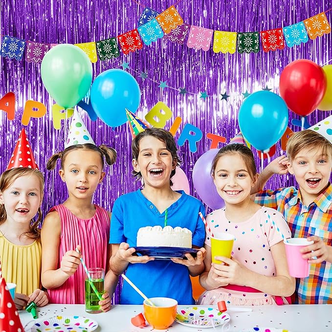 BTSD-home Purple Foil Fringe Curtain, Metallic Photo Booth Backdrop Tinsel Door Curtains for Wedding Birthday Bridal Shower Baby Shower Bachelorette Christmas Party Decorations(4 Pack, 8ft x 3ft)