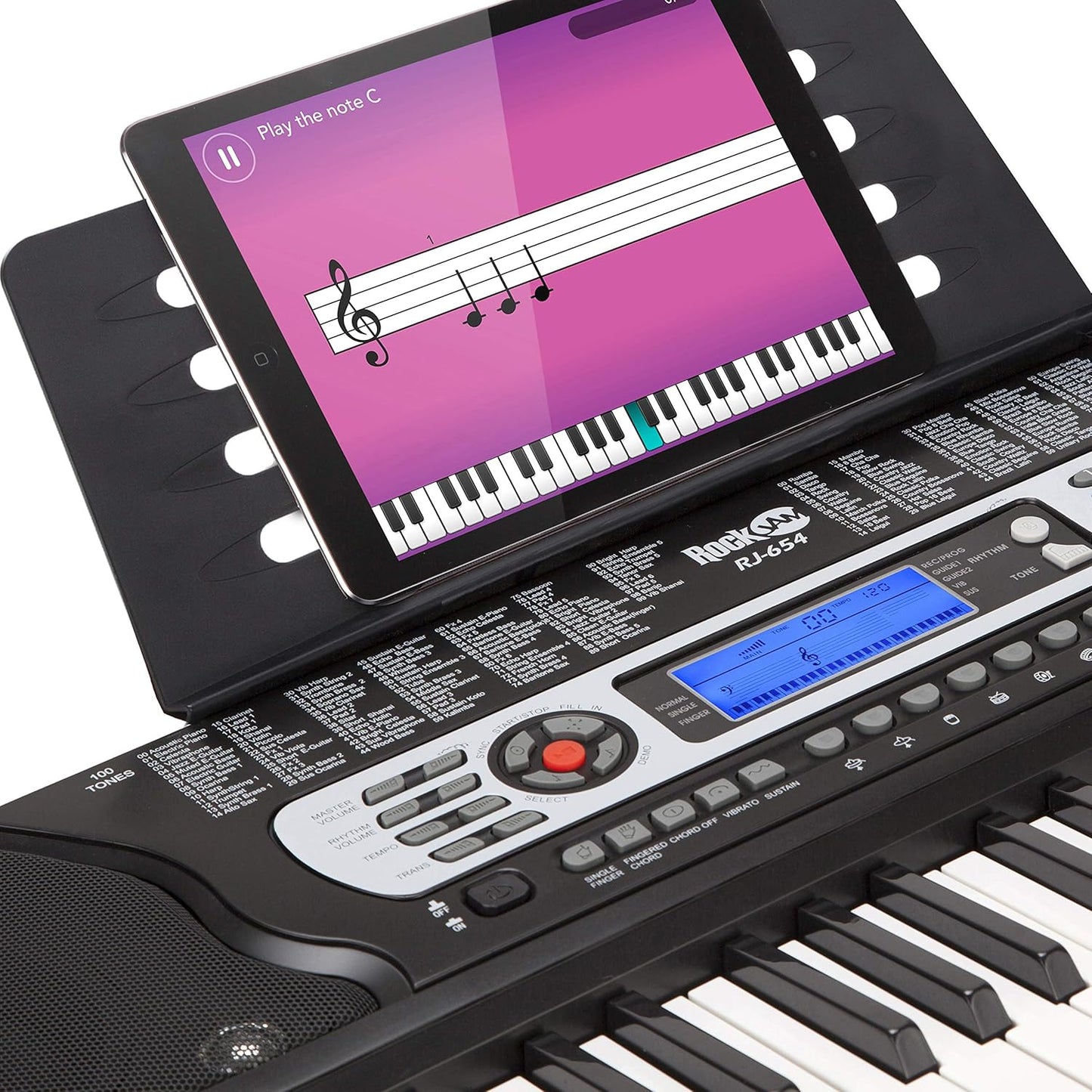 RockJam 54 Key Keyboard Piano with Power Supply, Sheet Music Stand, Piano Note Stickers & Simply Piano Lessons
