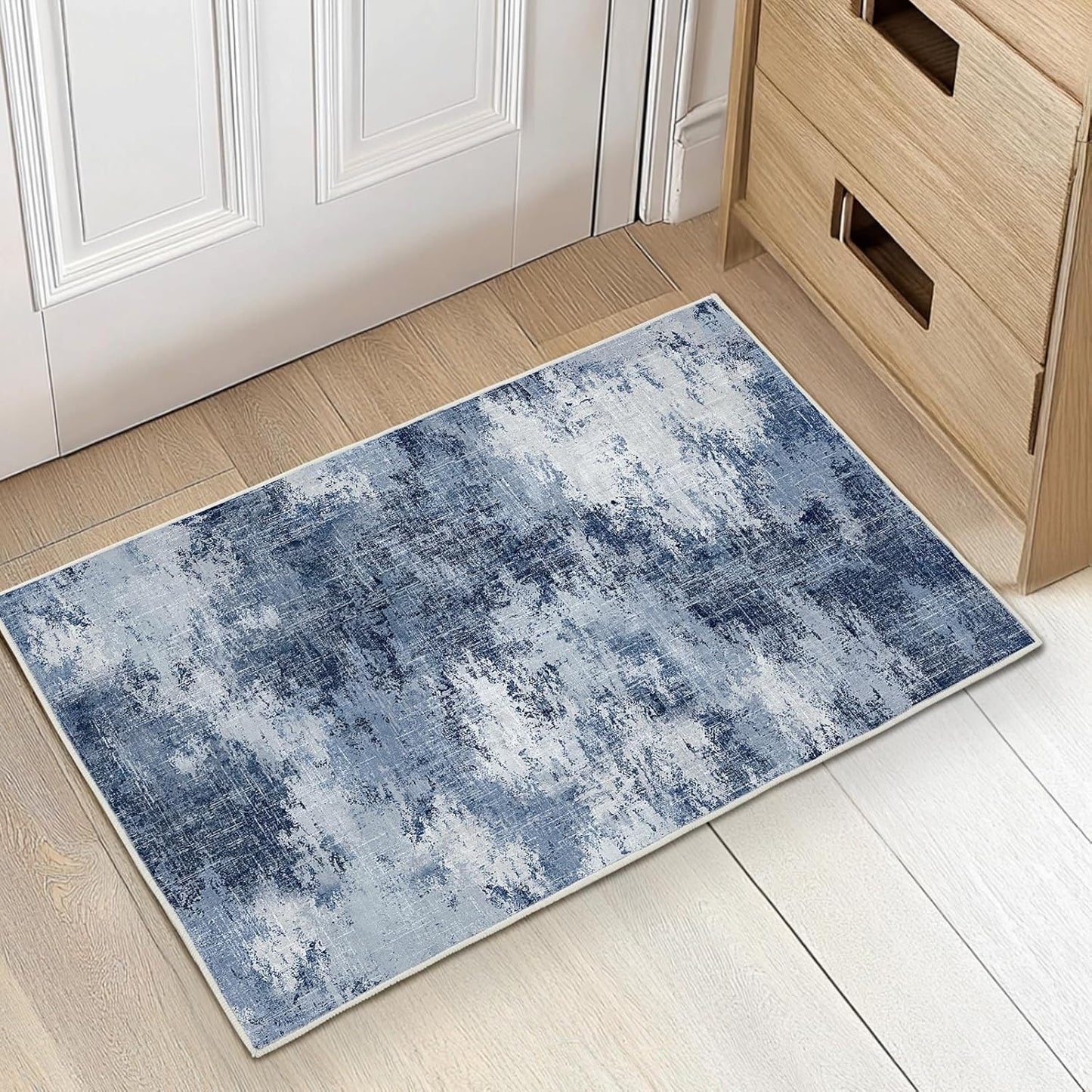Amada Washable Entry Rug, 2x3 Modern Abstract Rug with Short Pile and Non-Slip Backing, Small Rug with Abstract Pattern for Entryway, Kitchen and Living Room, Dark Blue