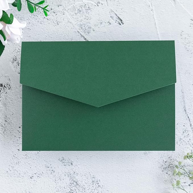 20 PCS Emerald Green Tri-fold Laser Cut Wedding Invitation Pockets for 5x7 Wedding Cards Bridal Shower Engagement Quinceanera Invitation