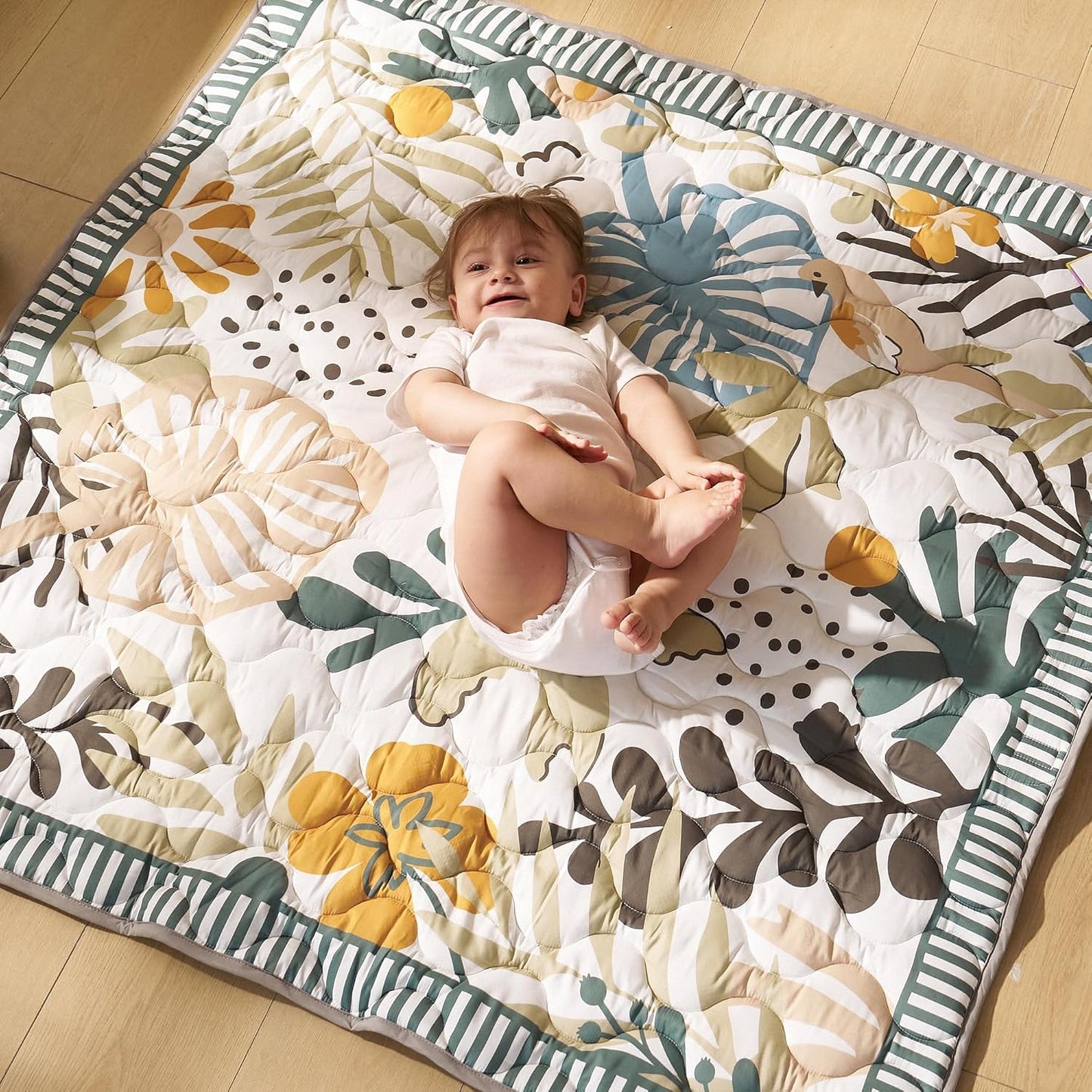 Momcozy Baby Play Mat for Floor, 50x50 Thickened Playpen Mat, Playmate for Baby Tummy Time, Waterproof & Non-Slip, Foldable Outdoor Mat with Carrying Handle, Forest World