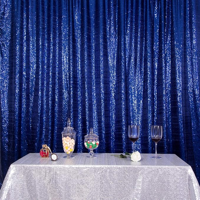 Sequin Backdrop Curtain,Glitter Non-Transparent Sequin Photography Background Backdrop Curtain for Birthday Party Wedding Festival Ceremony 6FTx8FT (Navy Blue)