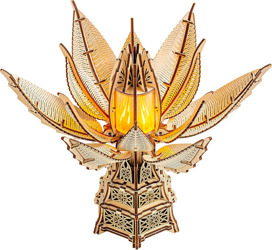 Wood Trick Fiery Bloom Luminous LED 3D Wooden Puzzles for Adults and Kids to Build - Interactive Mechanical Movement - Engineering DIY Project Mechanical 3D Puzzle Model Kits for Adults