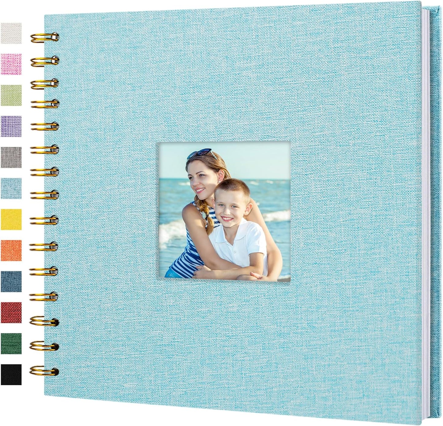 Scrapbook Photo Album Linen Cover, 8 x 8 Inch Hardcover Kraft White Pages Memory Book, for Travel Wedding Guest Book Christmas Baby Shower (20 Sheets/ 40 Pages,Light Blue)