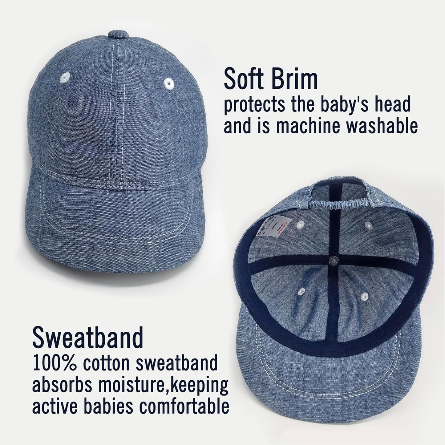 Keepersheep Baby Baseball Cap Infant Sun Hat, Cotton Knit with Soft Brim, Adjustable Soft Newborn Toddler Cap