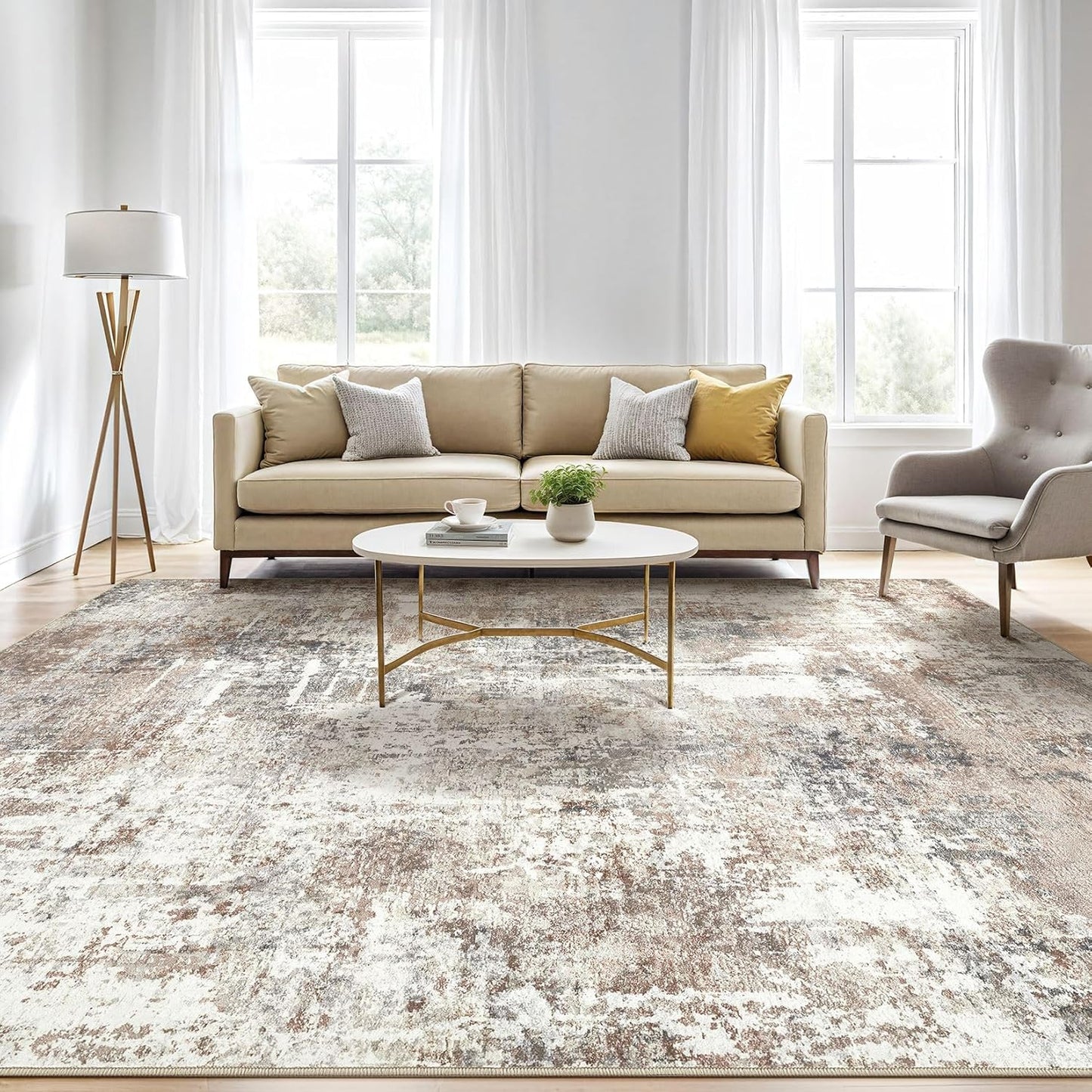 Large Area Rugs 12x15: Washable Abstract Modern Soft Rug Stain Resistant Indoor Floor Non-Slip Accent Carpet for Living Room Bedroom Nursery Playroom Dining Room Office Dorm Home House- Brown