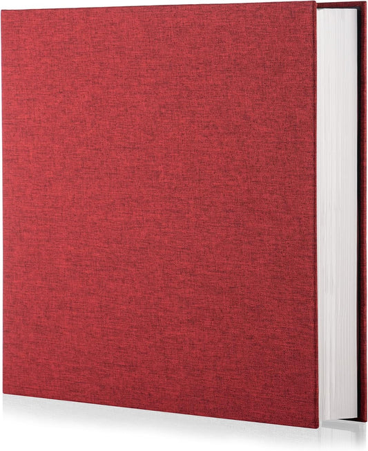 Photo Album Self Adhesive Scrapbook Album for 4×6 Pictures DIY Magnetic Linen Cover Album 15 Sheets/30 Blank Pages for Family Wedding, Birthday, Christmas, Anniversary (Red)
