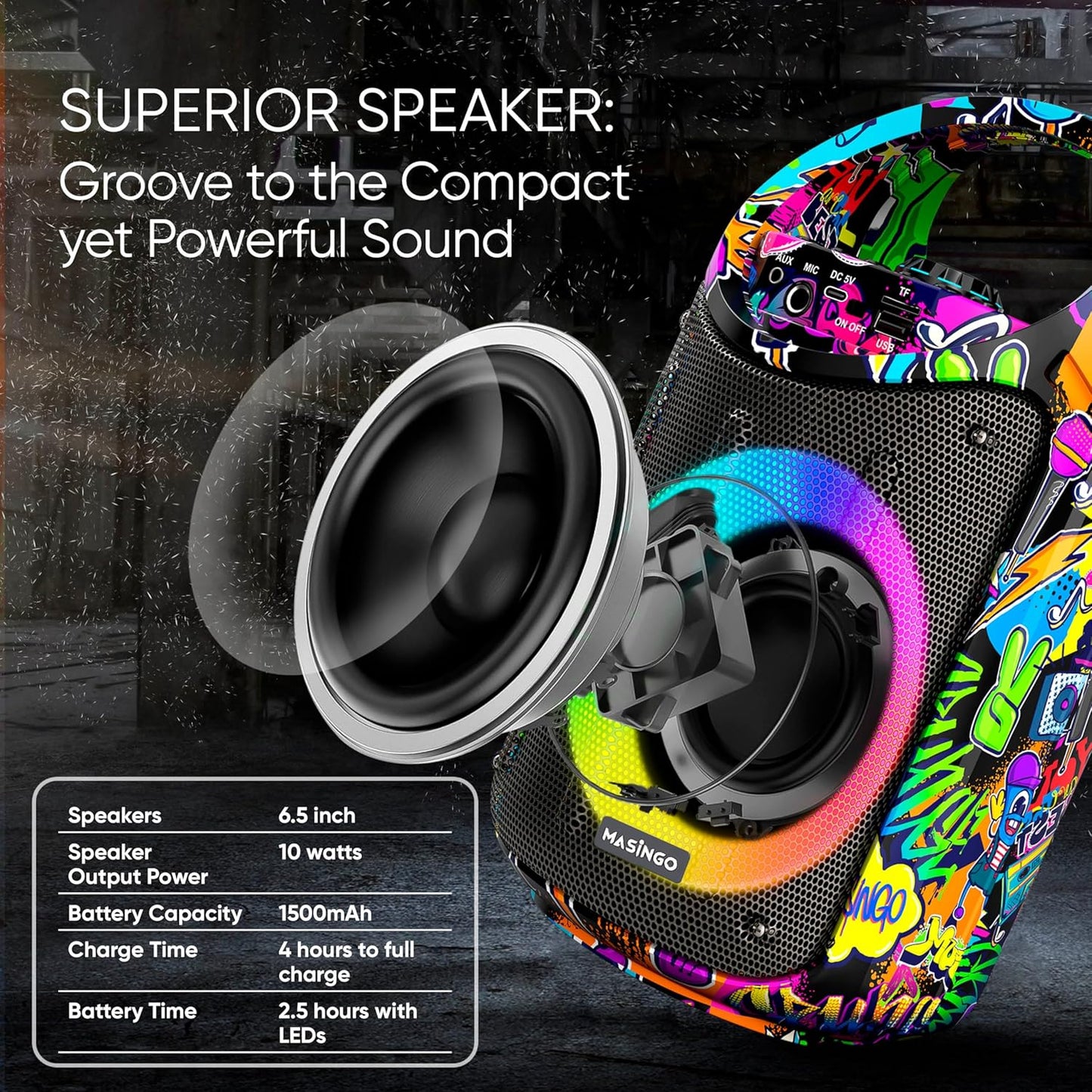 MASINGO Karaoke Machine for Kids and Adults with 2 Wireless Bluetooth Microphones, PA Portable Speaker with Colorful LED Lights, Supports TF Card/USB, AUX/MIC in, TWS for Home Party, Burletta C10 V2