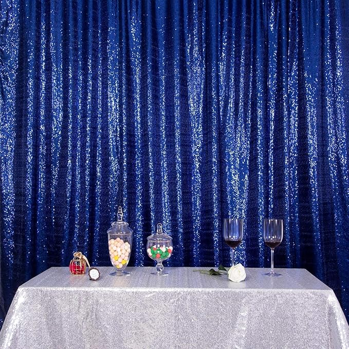 Juya Delight Navy Blue Sequin Backdrop Curtain 6FT X 6FT Glitter Shimmer Photo Backdrop Curtains for Birthday Party Birthday Decoration
