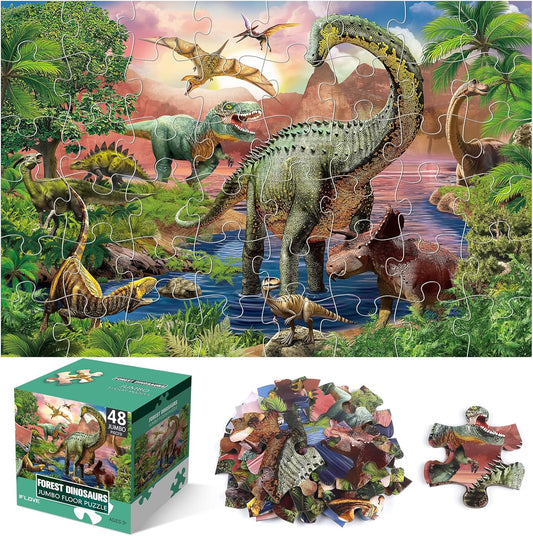 Jumbo Floor Puzzle for Kids,48 Piece Forest Dinosaur Large Jigsaw Puzzles, Fun Educational Preschool Learning Toy for Toddlers Ages 3-5,Gift for Boy Girl Ages 4-8