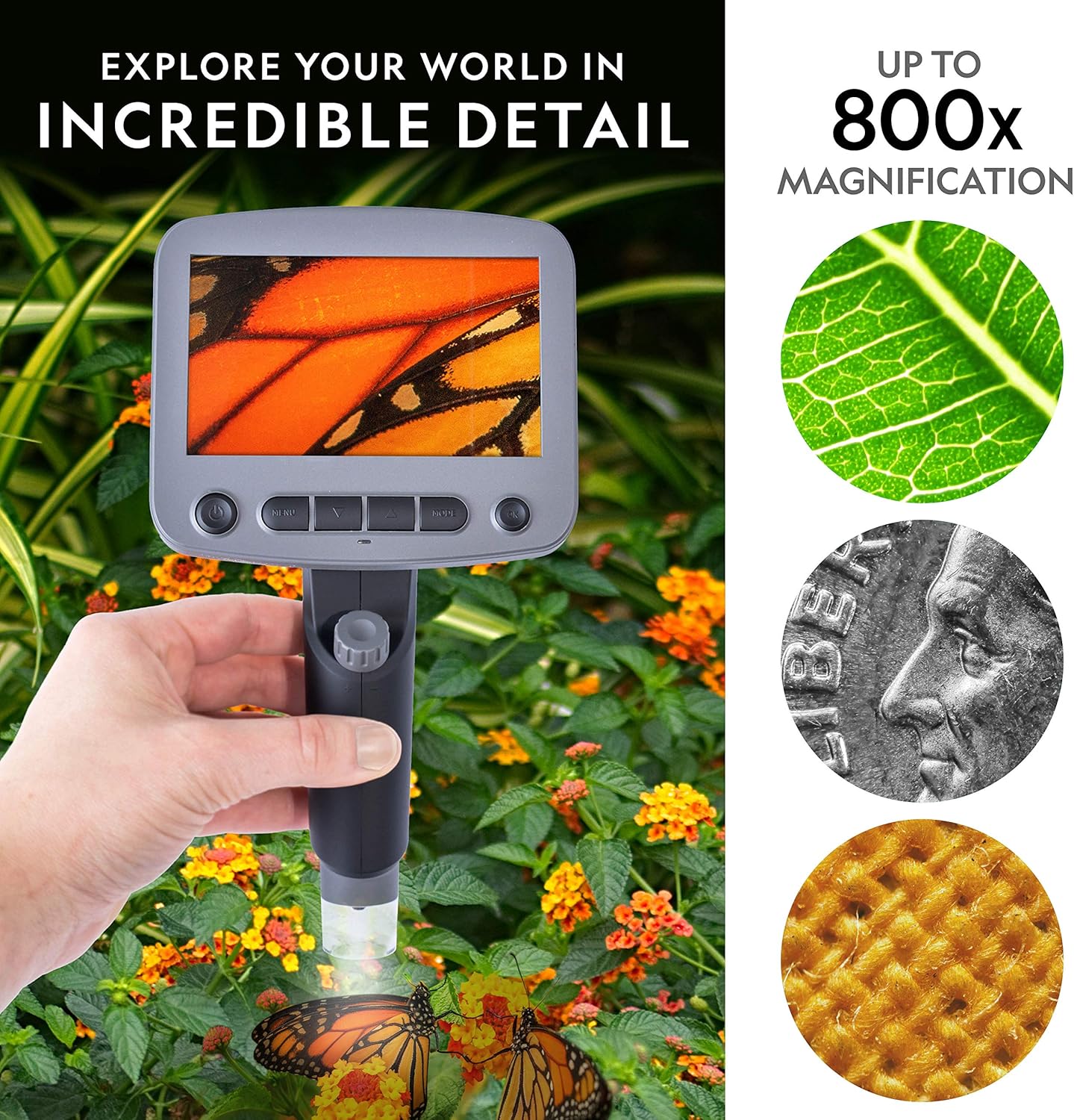 National Geographic Digital Microscope for Kids – 40-Piece Handheld Microscope, Lightweight, Portable, Capture 1080p Photos & Video on Micro SD Card, Tilting 4.3-Inch LCD Screen, 800x Magnification