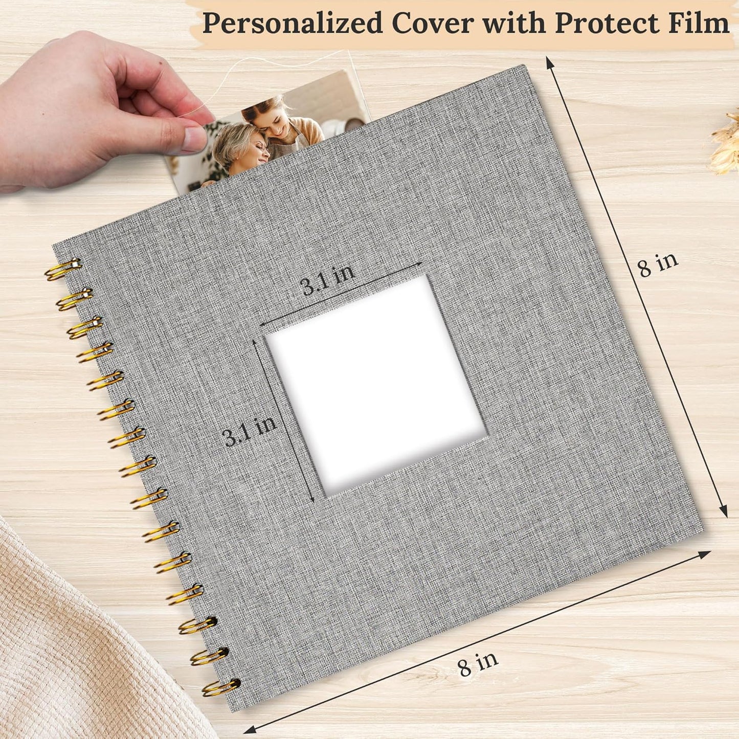 Scrapbook Photo Album Linen Cover, 8 x 8 Inch Hardcover Kraft White Pages Memory Book, for Travel Wedding Guest Book Christmas Baby Shower (20 Sheets/ 40 Pages,Grey)