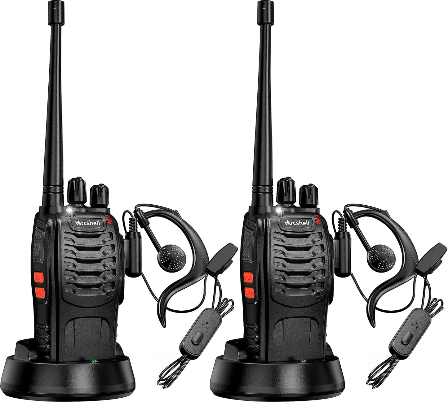 Rechargeable Long Range Two-Way Radios with Earpiece 2 Pack Arcshell AR-5 Walkie Talkies Li-ion Battery and Charger Included