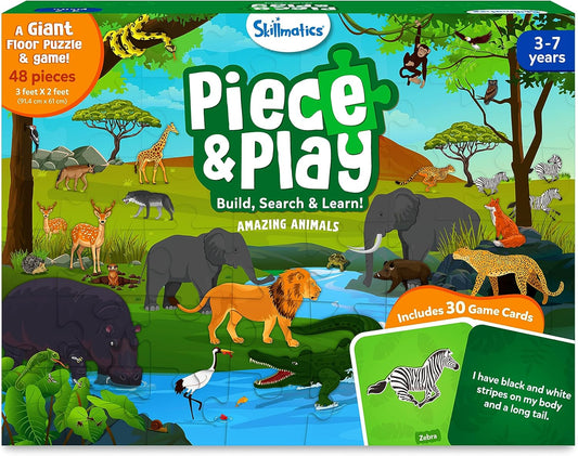 Skillmatics Floor Puzzle & Game - Piece & Play Wild Animals, Jigsaw & Toddler Puzzles, Educational Toy, Gifts for Boys & Girls Ages 3, 4, 5, 6, 7 (48 Pieces, 2 x 3 feet)