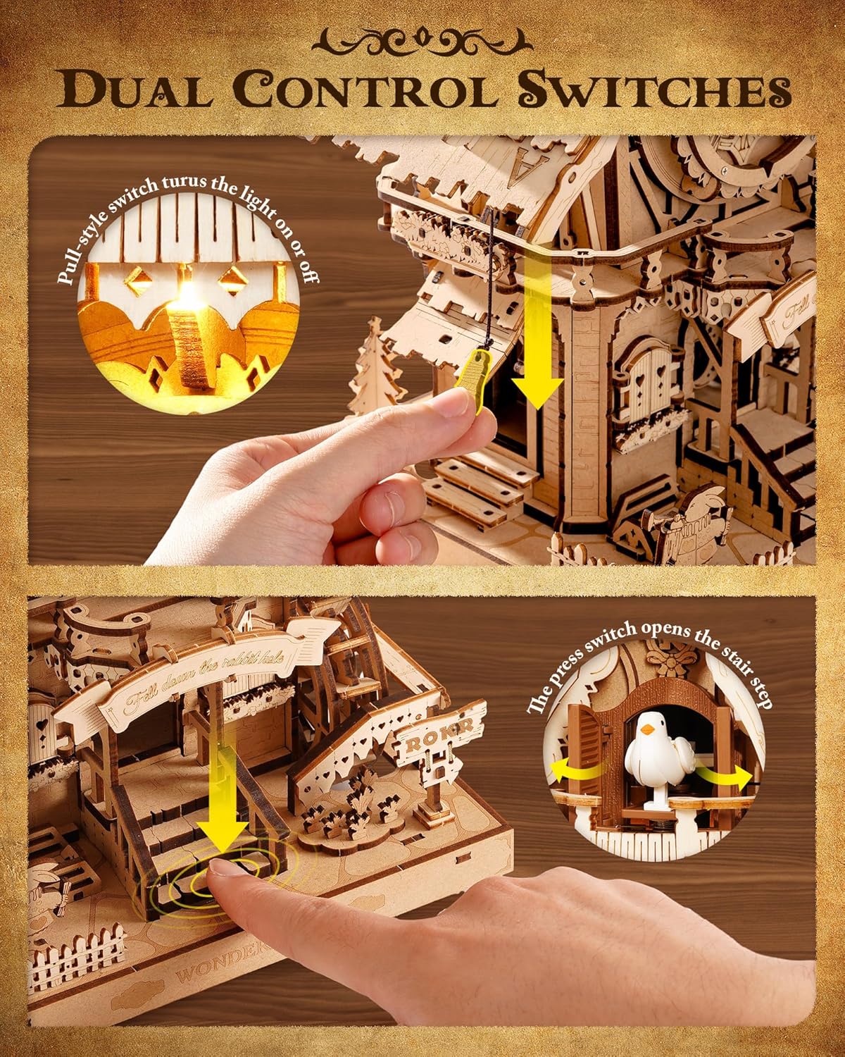 ROKR 3D Wooden Puzzles for Adults,Wooden Cuckoo Clock Model kit,435 Piece 3D Puzzles,Ideal Gift for Adults and Teens