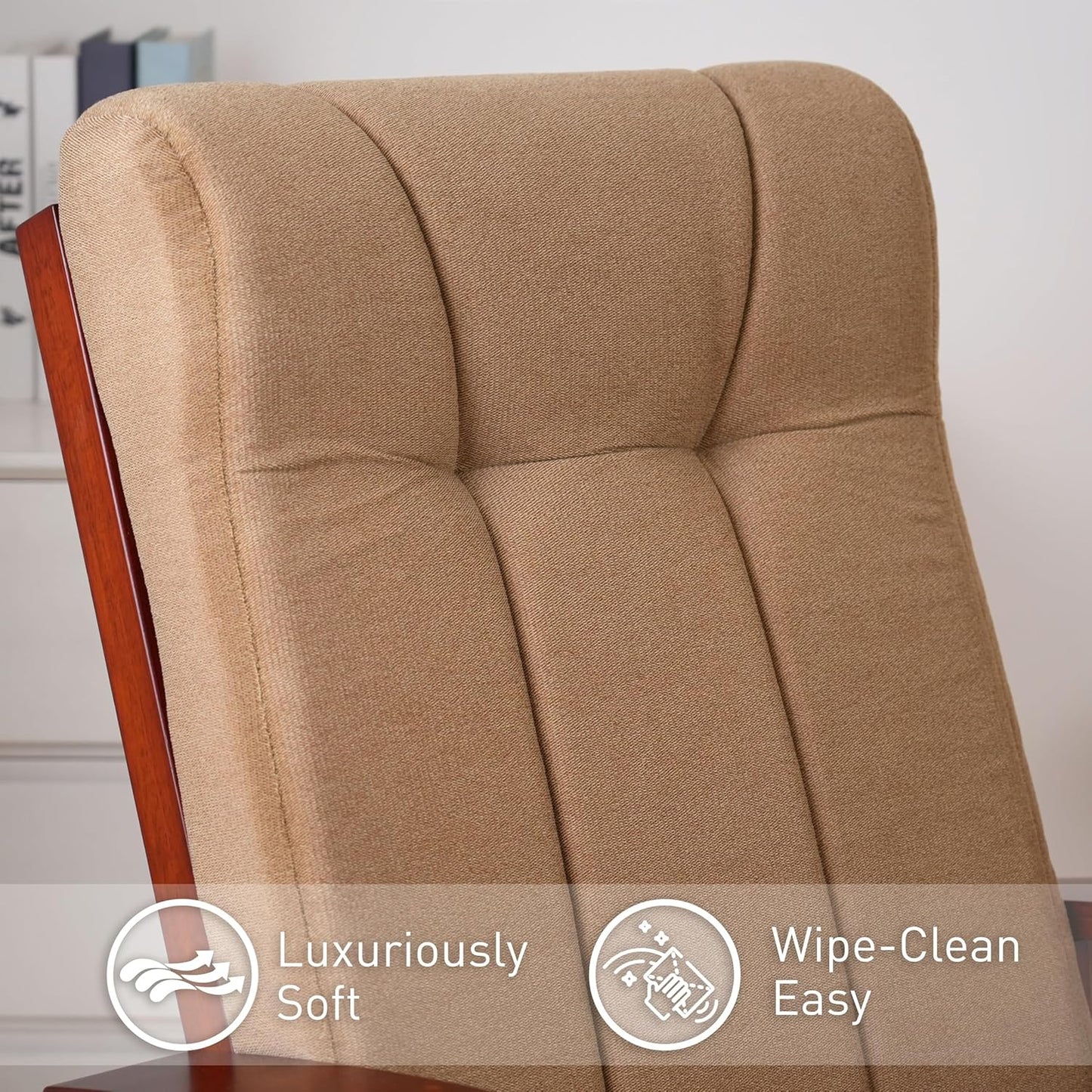 Glider Rocking Chair Nursery with Ottoman Smooth Rocking Motion, Easy to Assemble, Solid Hardwood Base Indoor Adult (Brown)