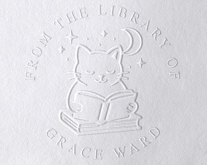 STAMPI Custom Book Embosser or Personalized Book Stamp – from The Library of Design | Swords, Cats, Dragon, Coffee & Floral Options | Gift for Book Lovers & Readers (Cat Set)