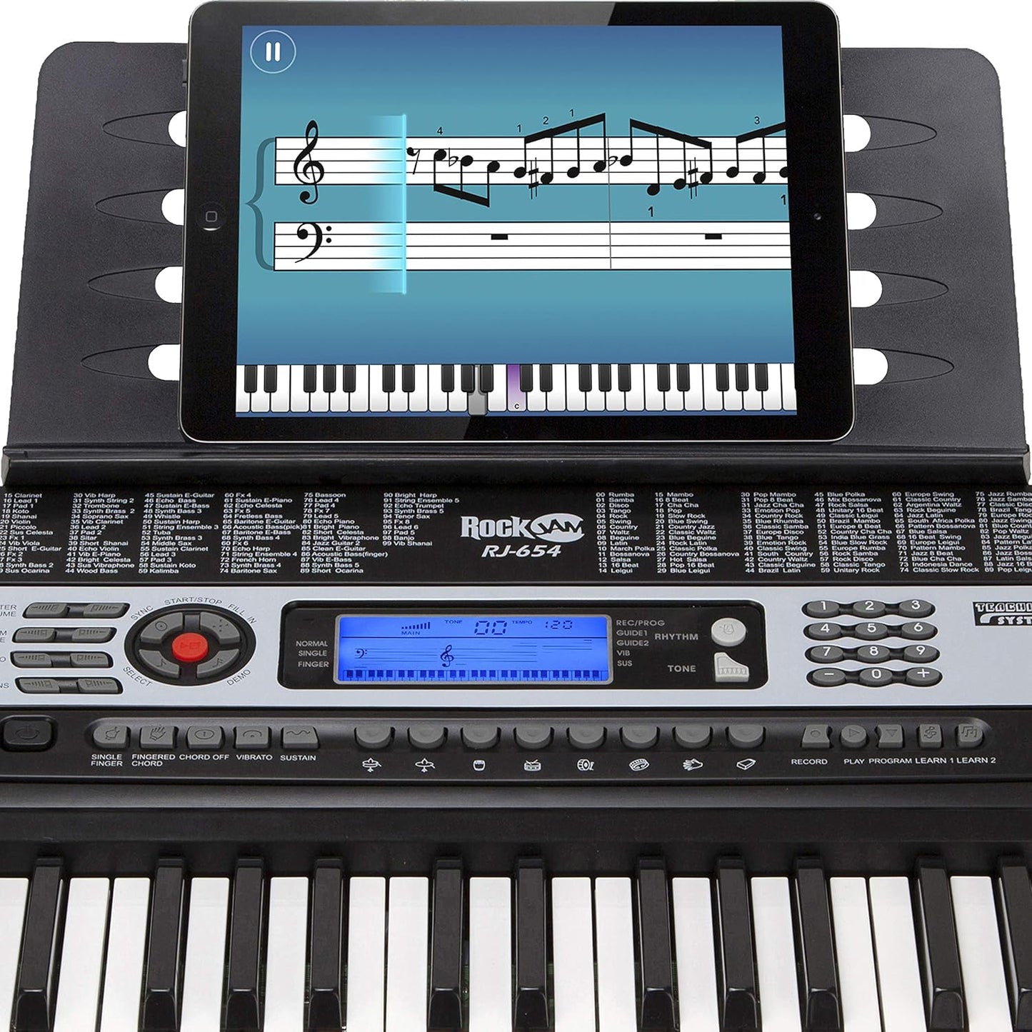 RockJam 54 Key Keyboard Piano with Power Supply, Sheet Music Stand, Piano Note Stickers & Simply Piano Lessons